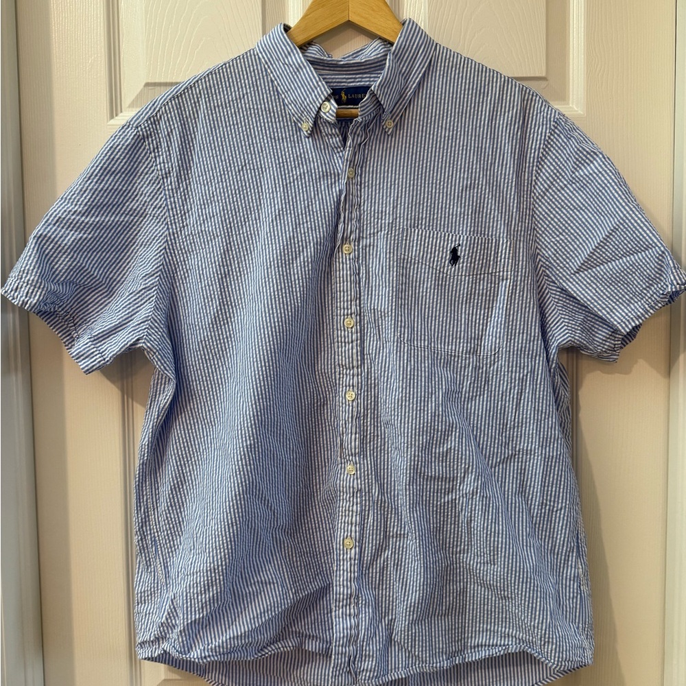 Ralph Lauren Blue and White Striped Casual Button Up Shirt